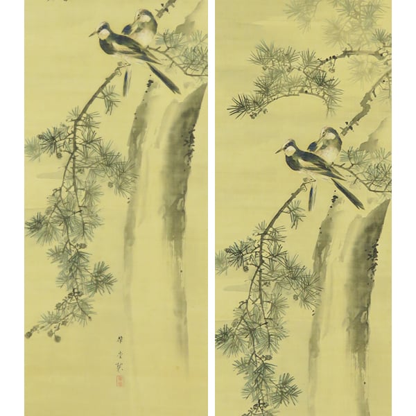 Kida Kadō 喜田華堂 1802–1879 / a 4-set scrolls, ink on silk, kacho-ga (flowers & birds), ca. 1860
