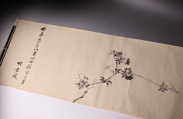 30x 550 cm, Meiji era, floral emakimono scroll